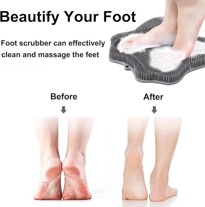 Shower Foot Scrubber, Shower Foot and Back Scrubber with Suction Cups, Shower Silicone Foot Washer for Exfoliating Massage（Grey&Blue）