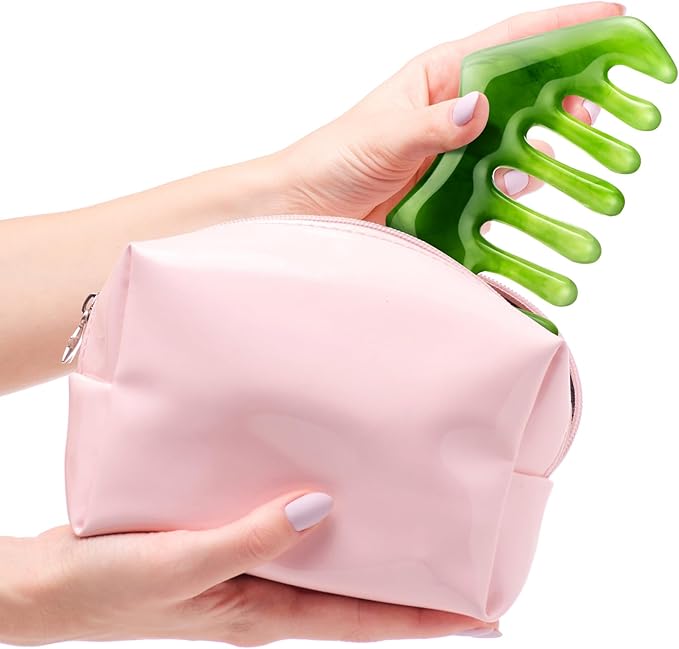 Geiserailie 2 Pcs Jade Combs Esthetician Supplies Massage Stone Hair Gua Sha Scraping Scalp Comb Facial Massage Tool Handheld Head Tools Head Caring Therapy Mother's Day for Women(Dark Green Style)