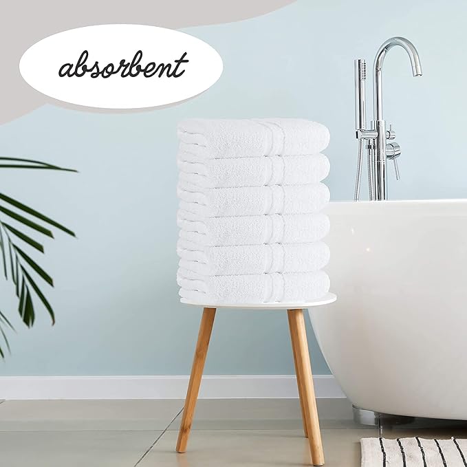GREEN LIFESTYLE Luxury Bath Towel - White Large Bath Towels Pack for Spa, Gym, Bathroom, Hotel - 86% Cotton 14% Polyester -Super Soft, Thick and Absorbent 24 x 50 Bulk Bath Towel - (48-Pack)