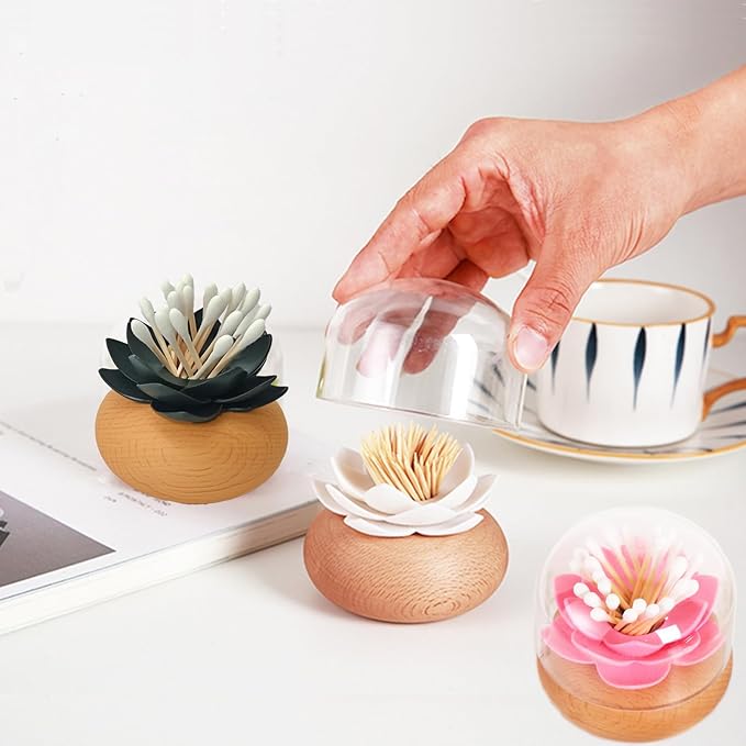 Cotton Swab Holder Q-Tip Holder Toothpick Holder Dispenser Black Bathroom Accessories 3D Wooden Qtip Holder Cotton Swabs Holder Restroom Sink Desktop Bathroom Decor and Accessories (Pink)