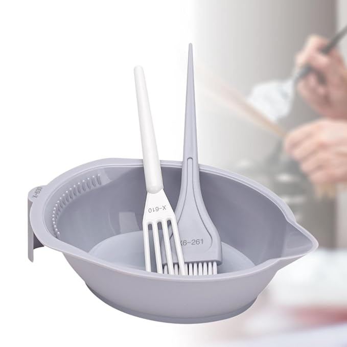 3-Piece Hair Dye Coloring Kit with Mixing Bowl, Brush, Stirrer, Grey