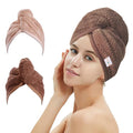2 Pack Hair Drying Towels, Hair Wrap Towels, Absorbent Microfiber Hair Towel Turban with Button Design to Dry Hair Quickly(Coffee& Pink)