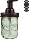 SheeChung Mason Jar Foaming Soap Dispenser, Stainless Steel Lid, BPA Free Pump, Green Glass Foam Hand Soap Dispenser, 16Oz Refillable Liquid Foam Dispenser Bottle, Bathroom Kitchen, Dish Soap-Bronze