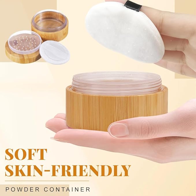 1Pk (30ml/1oz) Bamboo Empty Loose Powder Puff Case Container With Soft Sponge Puff and Sifter Lids Refillable Face and Baby Skin Care Talcum Powder Storage Holder For Travel Home Daily Use