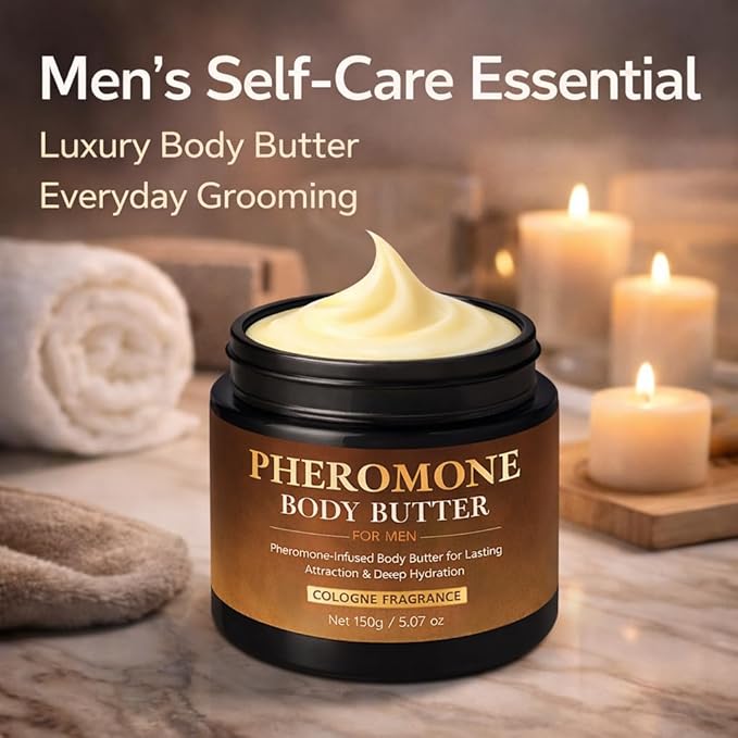 Pheromone Body Butter for Men, Cologned Skin Body Cream with Shea Butter, Cocoa Butter & Coconut Oil, Non-Greasy, Long-Lasting Scent, Alcohol-Free, Vegan, 5 oz (1 pack)