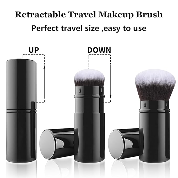 Falliny Retractable Makeup Brushes, Kabuki Face Makeup Powder Foundation Sunscreen Brush with Cover for Blush, Bronzer, Liquid, Cream, Cosmetics, Loose Powder