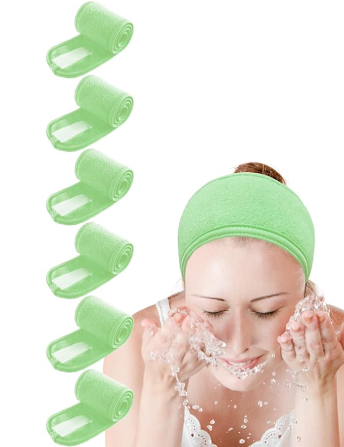 EUICAE Spa Headband Hair Wrap Sweat Head Wrap Non-slip Stretchable Washable Makeup Headband for Face Wash Facial Treatment Sport Fits All White (Green Seafoam)
