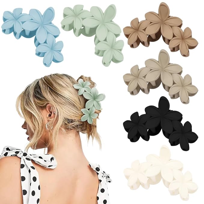 Ahoney 6PCS Flower Hair Clips for Women Strong Hold Nonslip, Big Flower Claw Clip for Thick Hair, Hawaiian Hibiscus Cute Hair Clips Beach Hair Accessories for Women Girls 10