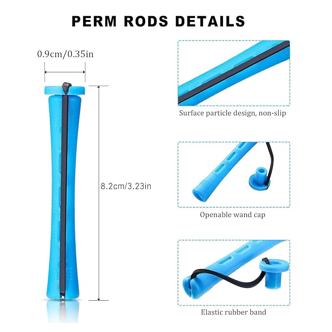 40 Pieces Plastic Perm Rods Set, Cold Wave Rod, Non-Slip Hair Rollers, Perming Curlers with Elastic Rubber Band For Women’s Short Long Natural Hair(Blue,0.35 Inch)
