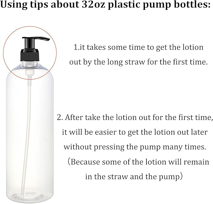6 Pack 32 oz Shampoo and Conditioner Dispenser Bottles with Pump for Conditioner, Soap, Lotions, 32 oz Empty Plastic Pump Bottle Dispenser with Labels Funnel, Chalk,Pen