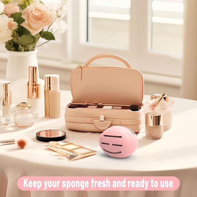 Silicone Makeup Sponge Holder, Triple-Sided Breathable Beauty Blender Case for Travel and Daily Use, Shatterproof Storage, Quick-Drying, and Fits Sponges - Pink