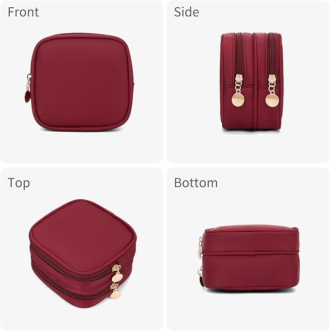 Small Makeup Pouch, Double Zipper Cosmetic Bag, Travel Makeup Bag, Cute Makeup Bag for Purse, Mini Toiletry Bag (red)