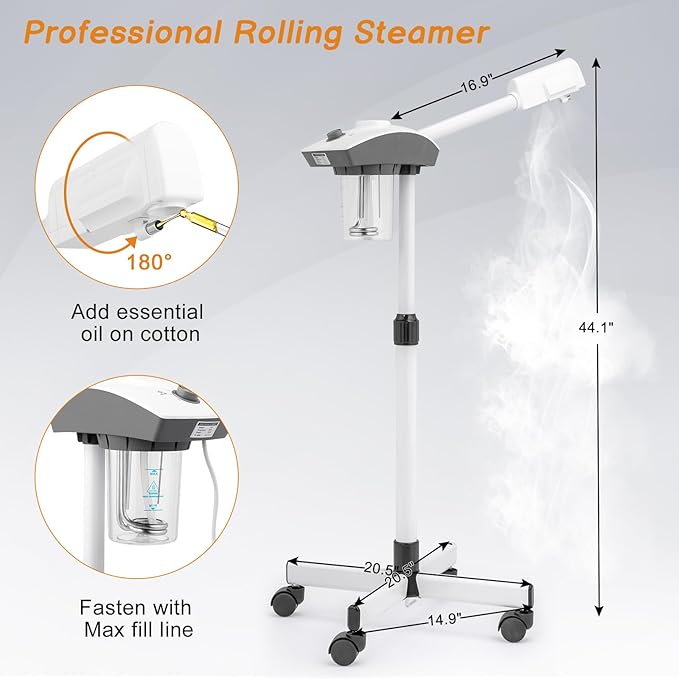 Professional Facial Steamer Machine, Beautician Steamer Facial Spa, Hot Ionic Mist Face Steamer for Home Beauty Salon, Personal Skin Care Deep Cleaning, White
