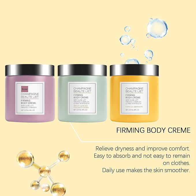 Champagne Lift Firming Body Cream,Champagne Lift Body Creme Anti-Aging Skin Tightening with Lifting Formula | Hydrates Dry Skin,Deep Hydration & Smoothing, Hydrates Dry Skin Arms & Legs (Rose)