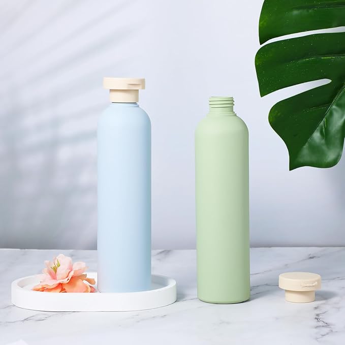 2Pcs Squeeze Bottles, 260ml Plastic Refillable Travel Containers with Flip Cap - Leak Proof for Shampoo, Creams, Lotion, Conditioner (Blue+Green)