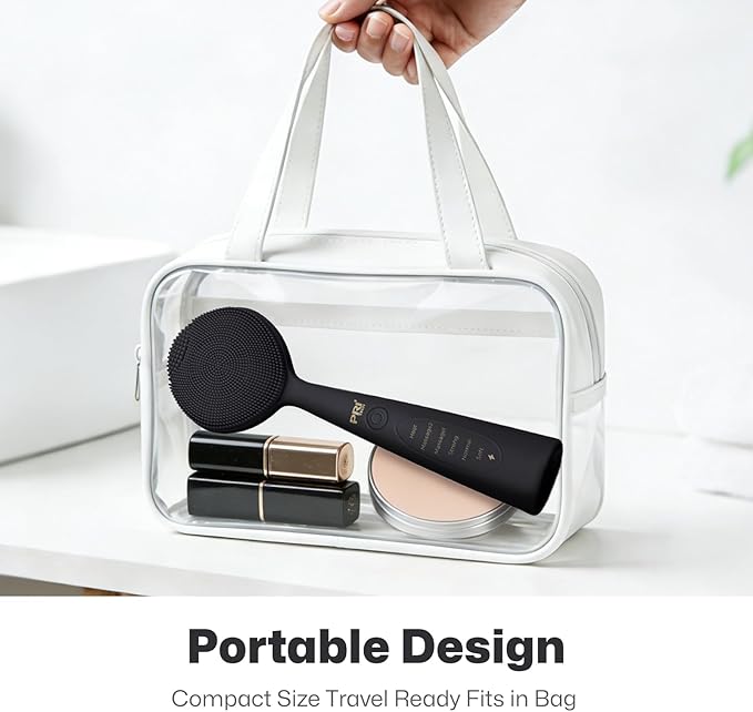 PRITECH Facial Cleansing Brush, Rechargeable Silicone Face Scrubber with Constant-Temperature Heating, Vibrating Exfoliator Scrubber for Deep Pore Cleaning, Waterproof Face Brush for Women & Men-Black