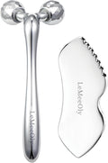 Stainless Steel Gua Sha Facial Tools Metal GuaSha Tool for Face Neck, Detailer Gua Sha Lymphatic Drainage Reduce Wrinkles Face Massage Tool, Gift for Women (Guasha & Face Roller)