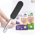 Professional Stainless Foot File & Rasp Callus Remover - Remove Hard & Dead Skin, Dual Sided for Wet and Dry Feet, Innovative Pedicure Solution with 2pcs Foot Mask Set
