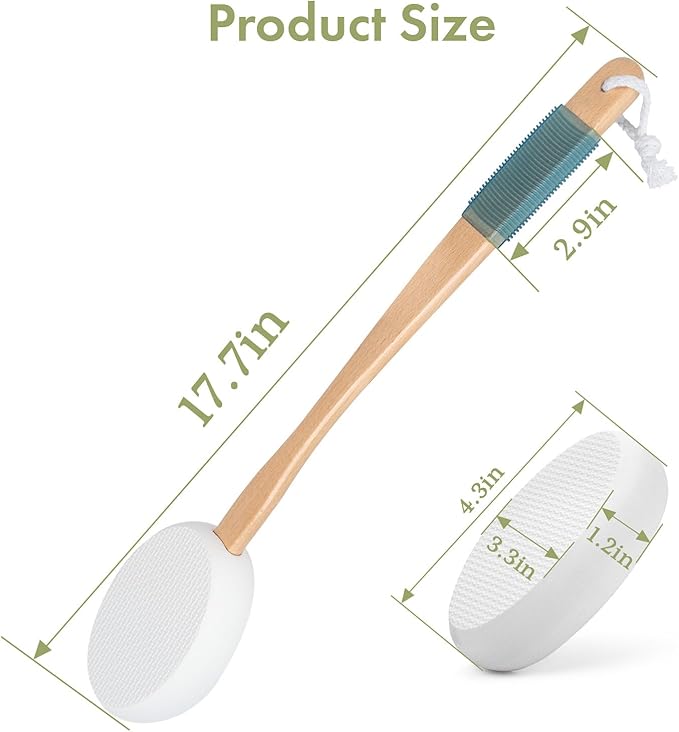AmazerBath Lotion Applicator for Back, Feet, 2 Replacement Pads with 17" Curved Handle, Back Sunscreen Applicator for Kids, Elderly, Women, Apply Cream Medicine Moisturizer Tanner, White