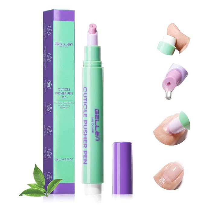 Gellen Cuticle Oil Pusher Pen, Ceramic Cuticle Remover Pen, 6ml Nourishing Nail Oil Pen, Nail Care Pen for Hangnails & Damaged Nails, Easy & Mess-Free Cuticle Pusher Tool, Nourish & Strengthen Nails