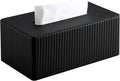 KINGFOM PU Leather Tissue Box Cover Rectangular Tissue Box Holder with Magnetic Bottom, Napkin & Facial Tissue Holder Dispenser for Home, Office for Standard 120-count/160-count (2-Ply) Black Stripe