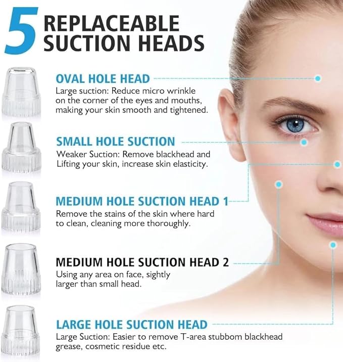 Blackhead Remover Vacuum - Professional Blackhead Extractor for Face with 3 Adjustable Suction Levels, USB Rechargeable Pore Cleaner, and 5 Interchangeable Probes (Off-White)