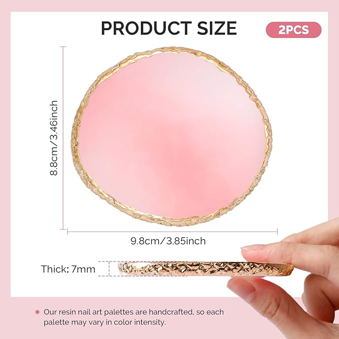 MelodySusie 2PCS Round Shape Resin Nail Art Palette Set with Stainless Steel Mixing Stick, Professional Color Mixing Board for Gel Polish, Acrylics, Pigment Blending, Salon and DIY Makeup Tool