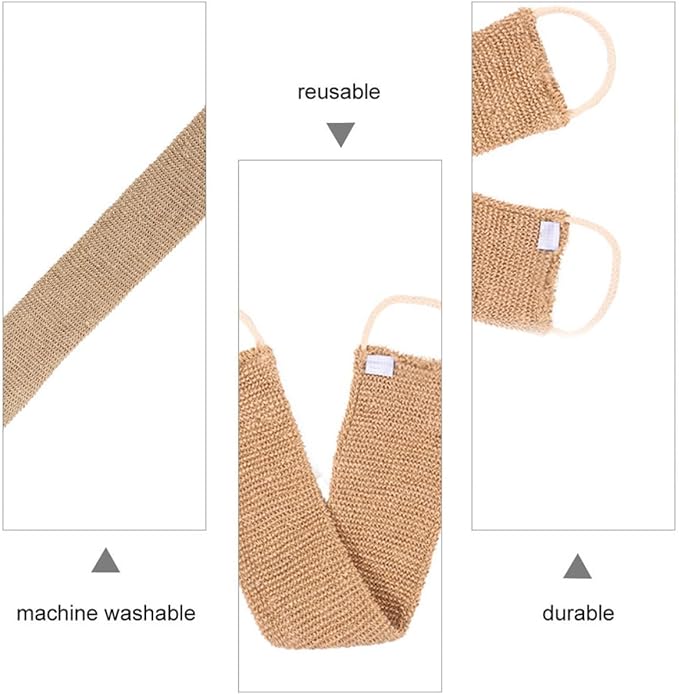 Operitacx Natural Ramie Jute Back Scrubber Bath Exfoliator Strap for Shower, Long Body Scrubbing Towel for Dead Skin Removal, Suitable for Men and Women, Bathing Accessory
