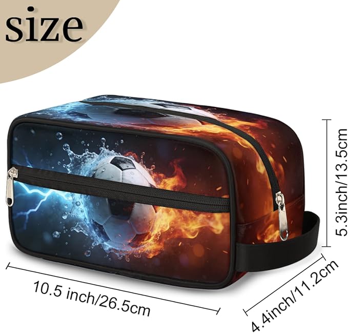 Fire Water Lightning Soccer Toiletry Bag for Men Women, Cosmetic Makeup Bag with Handle, Travel Shaving Kit Organizer, Waterproof Portable Wash Bag for Gym Vacation Camping Sports