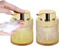 Amber Glass Foaming Soap Dispenser, 2pcs Refillable Foam Soap Dispenser with Gold Pump, Glass Lotion Container Bottle for Kitchen and Bathroom Countertop,Wide-Mouthed and Easy to Press