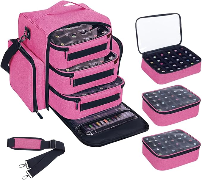 Nail Polish Organizer Storage Box, Holds 90 Bottles of Nail Polish, Portable Travel Case with 3 Separate Storage Bags, Can Be Used for Nail Art Supplies, Manicurists, etc Rose Red