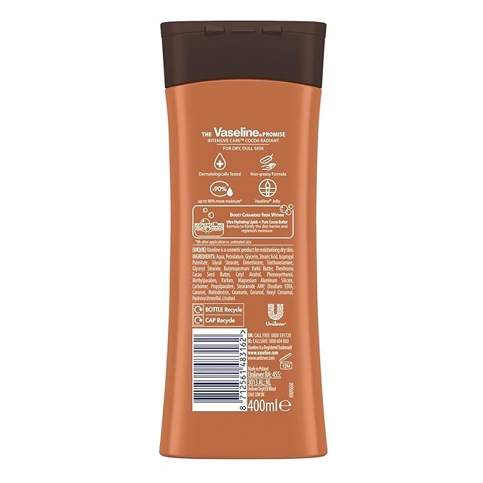 Vaseline Cocoa Radiant 2-Pack – Intensive Care Moisturizing Hand and Body Lotion with Ultra-Hydrating Lipids, Pure Cocoa Butter, 10 Oz Ea