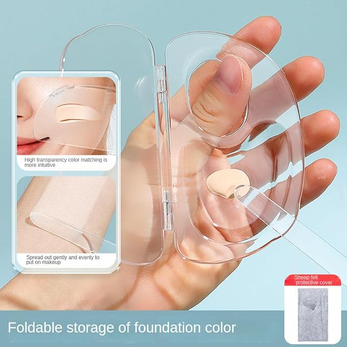 Olegovna 180 Degree Handheld Folding Acrylic Makeup Mixing Palette with Transparent Spatula and Felt Bag for Mixing Eyeshadow Liquid Foundation Cosmetic Pigment, and More, Clear