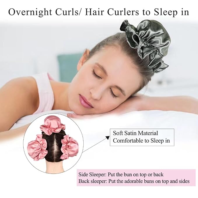 3 Sets Satin Heatless Curlers to Sleep in Bun Bons Heatless Curling Set Silk Harmless Hair Curls Rollers with Bonnet Cap Soft Overnight Curls Blowout Rods No Heat Headband Wrapper Green