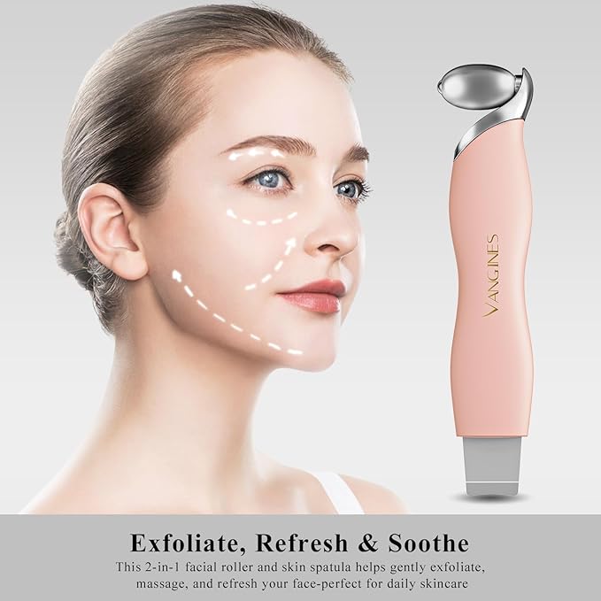 3-in-1 Blackhead Remover Tool with Ice Roller & 2 Silicone Brush Heads - Pore Cleaning Face Spatula, Stainless Steel Skin Scraper for Nose, T-Zone Deep Cleansing (Dusty Rose)