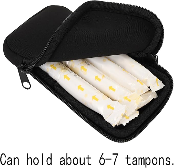 Tampon Storage Bag, Neoprene Tampon Organizer Case with Zipper Small Pouch for Feminine Products Portable Period Bags for Women,Ladies (Black)