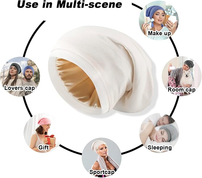 2 Pcs Adjustable Silk Hair Bonnet for Sleeping, Satin Lined Sleep Cap for Women and Men, Silk Hair Wrap Slouch Beanie.