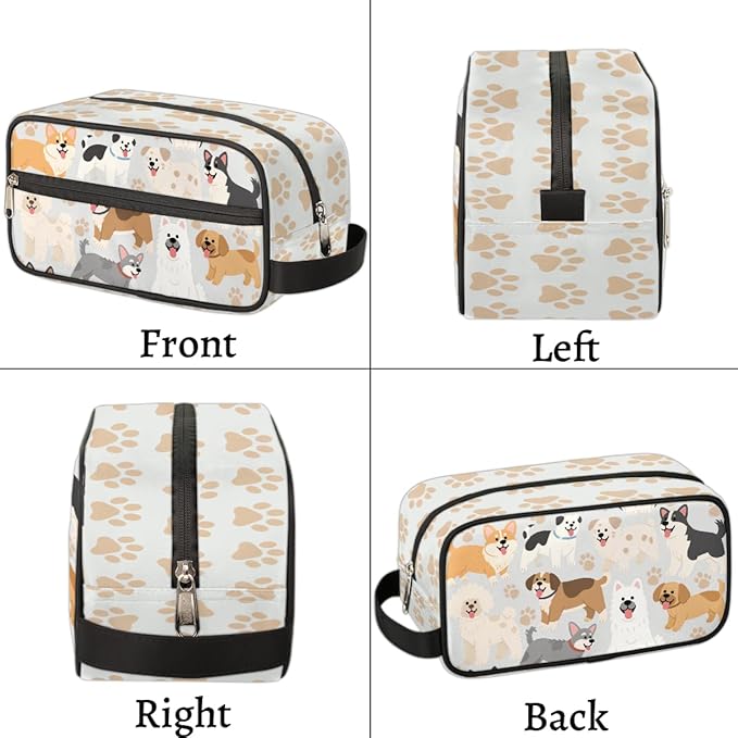 Lovely Dogs Paws Pattern Kids Toiletry Bag for Boys Girls, Cosmetic Makeup Bag with Handle, Travel Shaving Kit Organizer, Waterproof Portable Wash Bag for Gym Vacation Camping Sports
