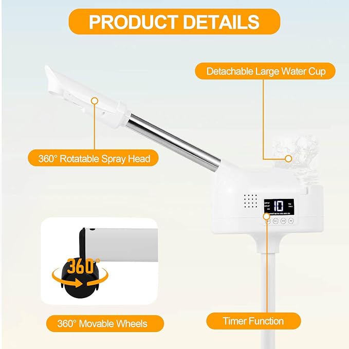 Facial Steamer, Hot Mist Spray, Face Steamer on Wheels, SPA Ozone Steamer Standing Face Steamer for Spa, Salon and at Home Use