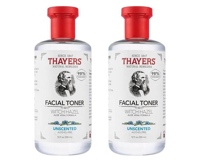 THAYERS Alcohol-Free, Hydrating, Unscented Witch Hazel Facial Toner with Aloe Vera Formula, Vegan, Dermatologist Tested and Recommended, 12 Oz (Pack of 2)
