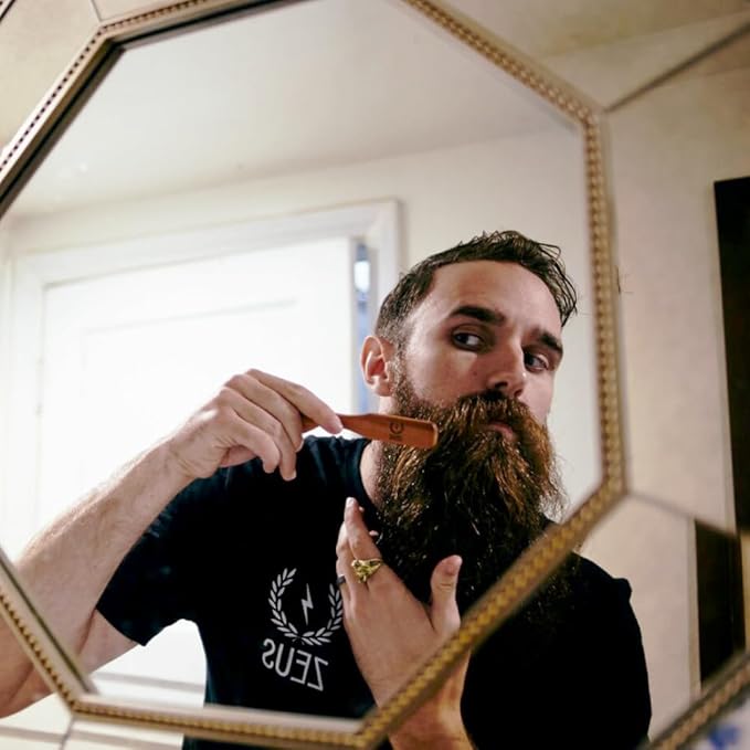 ZEUS Boar Bristle Beard & Mustache Handled Brush for Men, Firm & Stiff Bristles, Travel Beard Care Brush with Handle (Made in Germany) J91