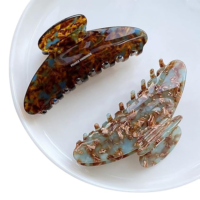 Wenlly large tortoise shell claw clip, 4.1 Inch cellulose acetate hair claw clips, marble non-slip strong hair hold barrettes for women and girls, green