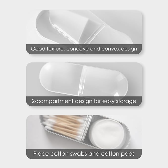 2 Pack Travel Cotton Swab Qtip Holder,Plastic Container Dispenser Box with 2 Silicone Rubber Bands, Portable Cotton Swab Makeup Pads Storage Box with Lid (White, Grey)
