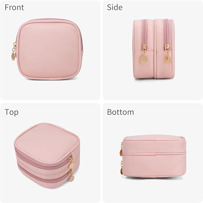 Small Makeup Pouch, Double Zipper Cosmetic Bag, Travel Makeup Bag, Cute Makeup Bag for Purse, Mini Toiletry Bag (pink)