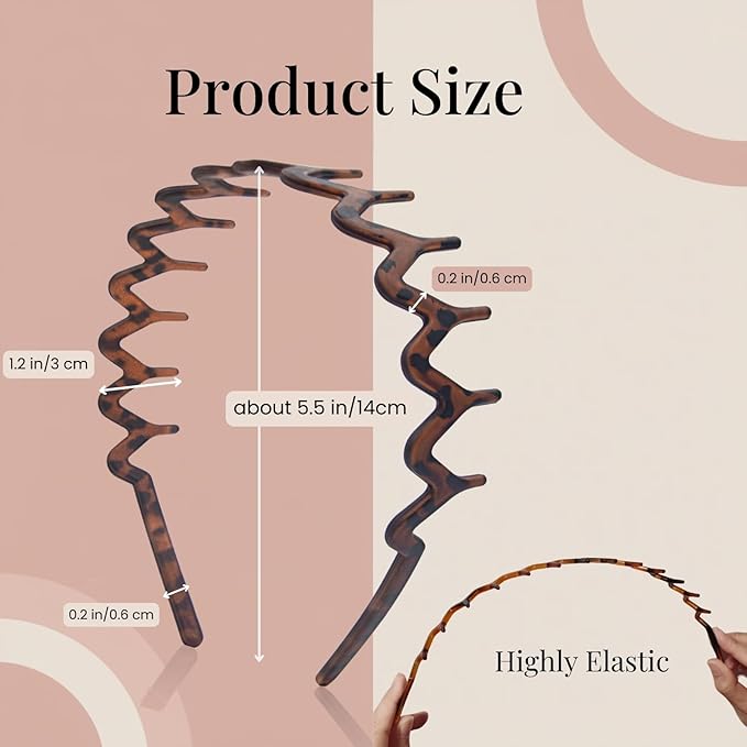 Zig Zag Headbands for Women Men, Non-slip Plastic Wavy Headband with Teeth Comb Hairbands Classic 90s Hair Accessories 2pcs