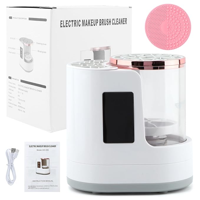 Electric Makeup Brush Cleaner Machine, 3 in 1 Automatic Makeup Brush Cleaner with Brushes Dryer for All Size Beauty Brushes Set(White,Size:6.8inch)