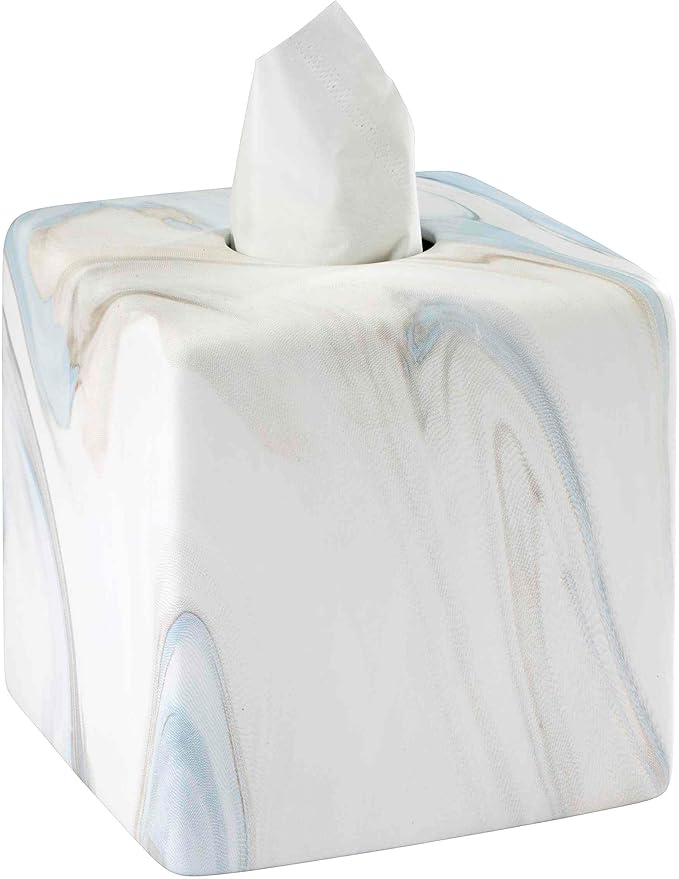 Avanti Linens - Tissue Box Cover, Resin Countertop Accessories, Guest Bathroom Essentials (Waves Collection, Blue)