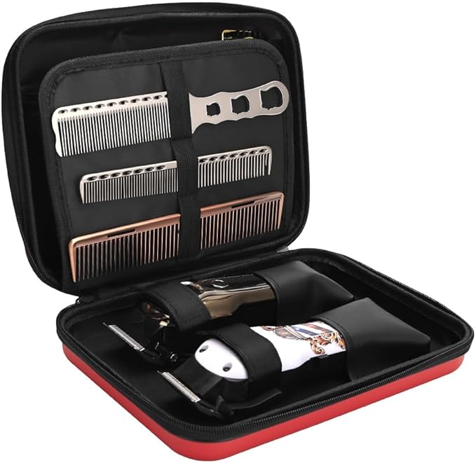 Barber Bag for Clippers Supplies, Sturdy Clipper Storage Case for Barber Accessories, Hair Trimmer Organizer Travel Bag for Men Razor Guard Grooming Kits (Big-Red)
