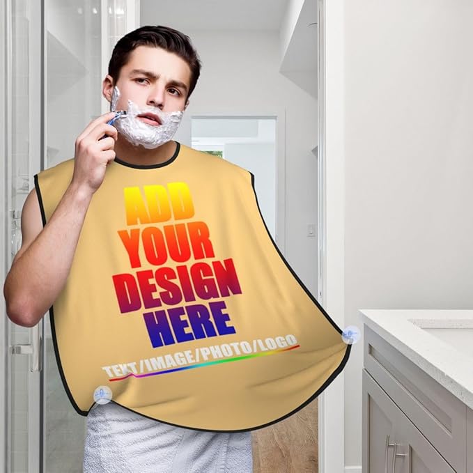 Custom Beard Apron for Men Personalized Gift with Name Image Picture Text Beard Shave Cape Customized Beard Trimming Catcher Bib for Bathroom Yellow Haze