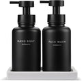 MaisoNovo Glass Foaming Soap Dispenser 14 Oz | Black Glass Black Pumps + Ceramic Tray
